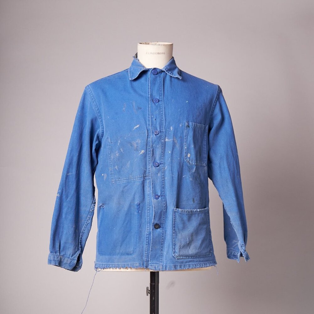 1960 Blue Distressed Chore Jacket Shirt Workwear